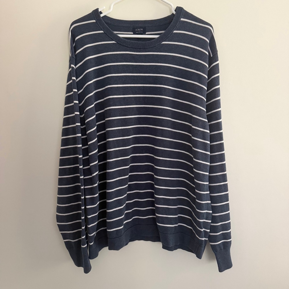 J Crew 100% Cotton Navy and White Nautical Striped Sweater Size XXL